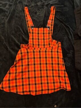 Hot Topic Orange and Black Plaid Pinafore Dress